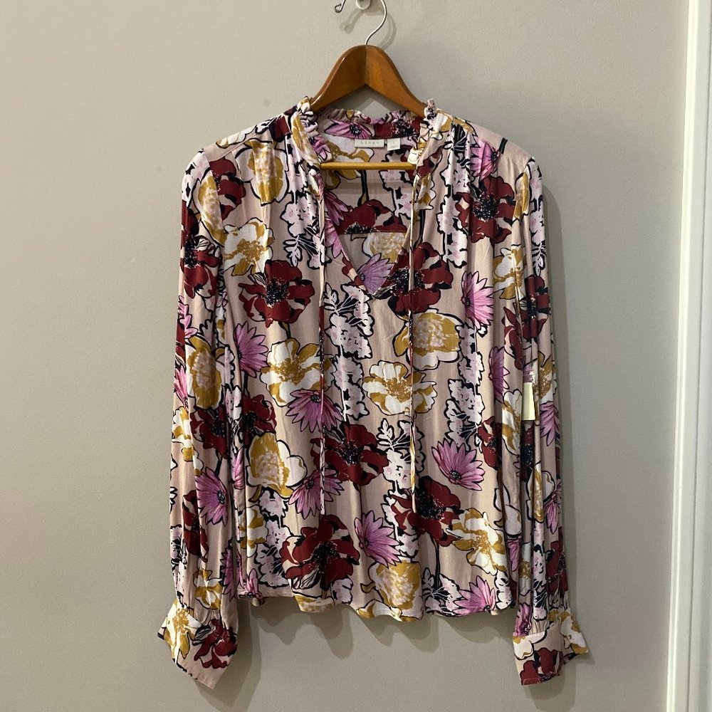 Hinge Floral Tie Neck Blouse